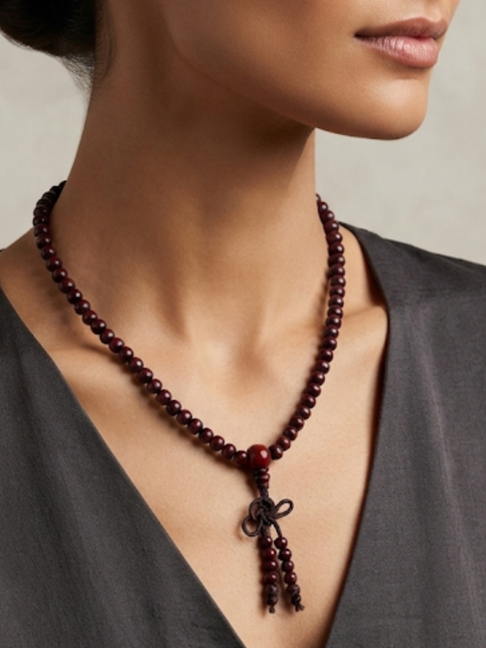 Handcrafted Dark Red Beaded Necklace with Tassel